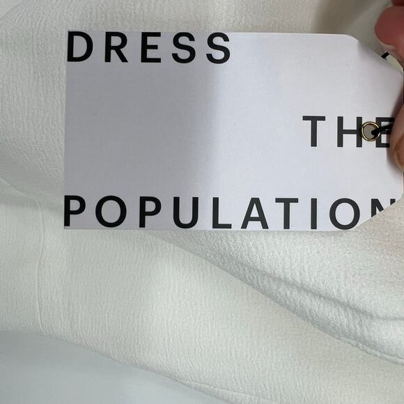 NWT Dress The Population Rory Dress Women's Size S Off White Midi Sheath Fringe - Picture 11 of 12